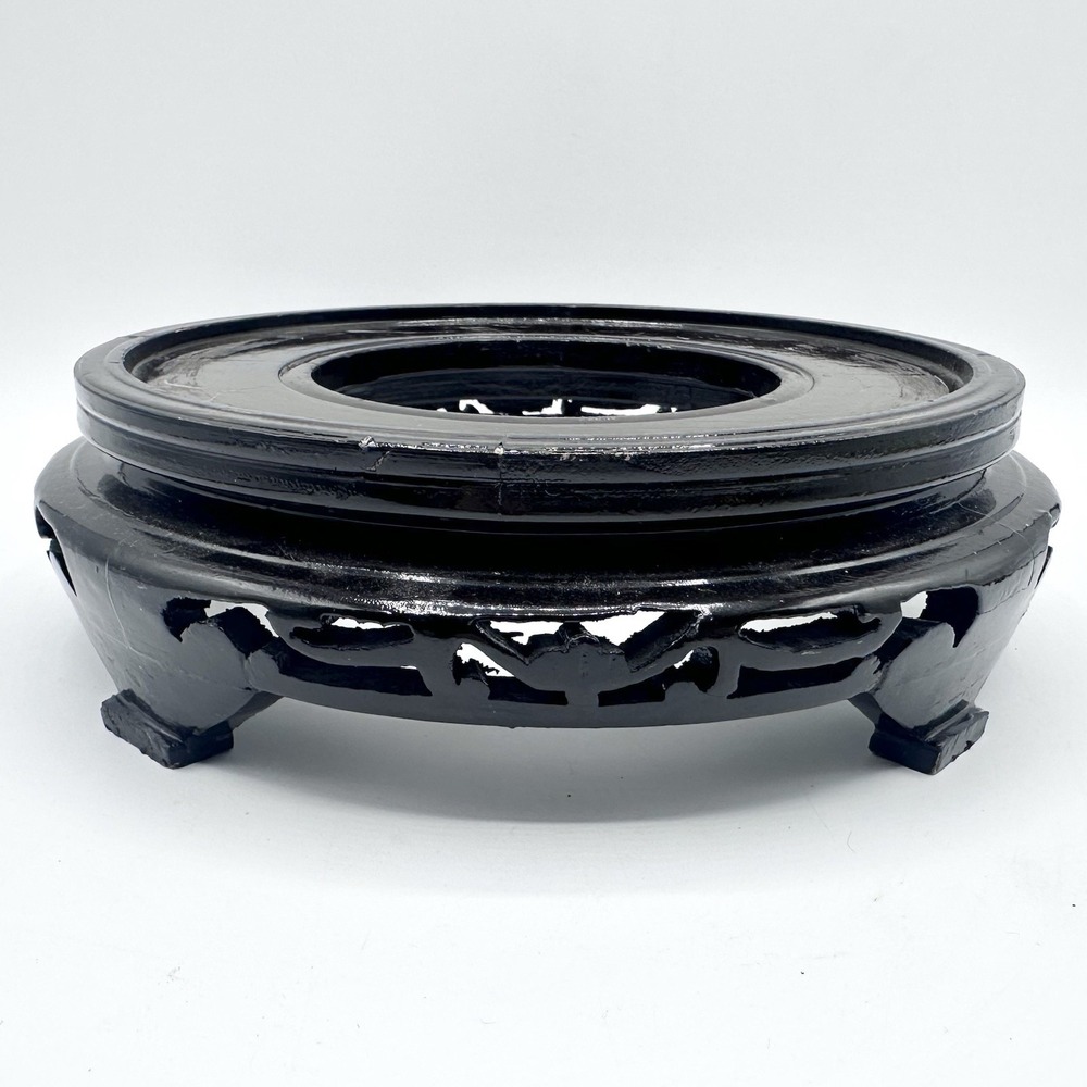 Round Asian Oriental Black Wood Plant Vase Stand Display Base Approx 6.75" Inner